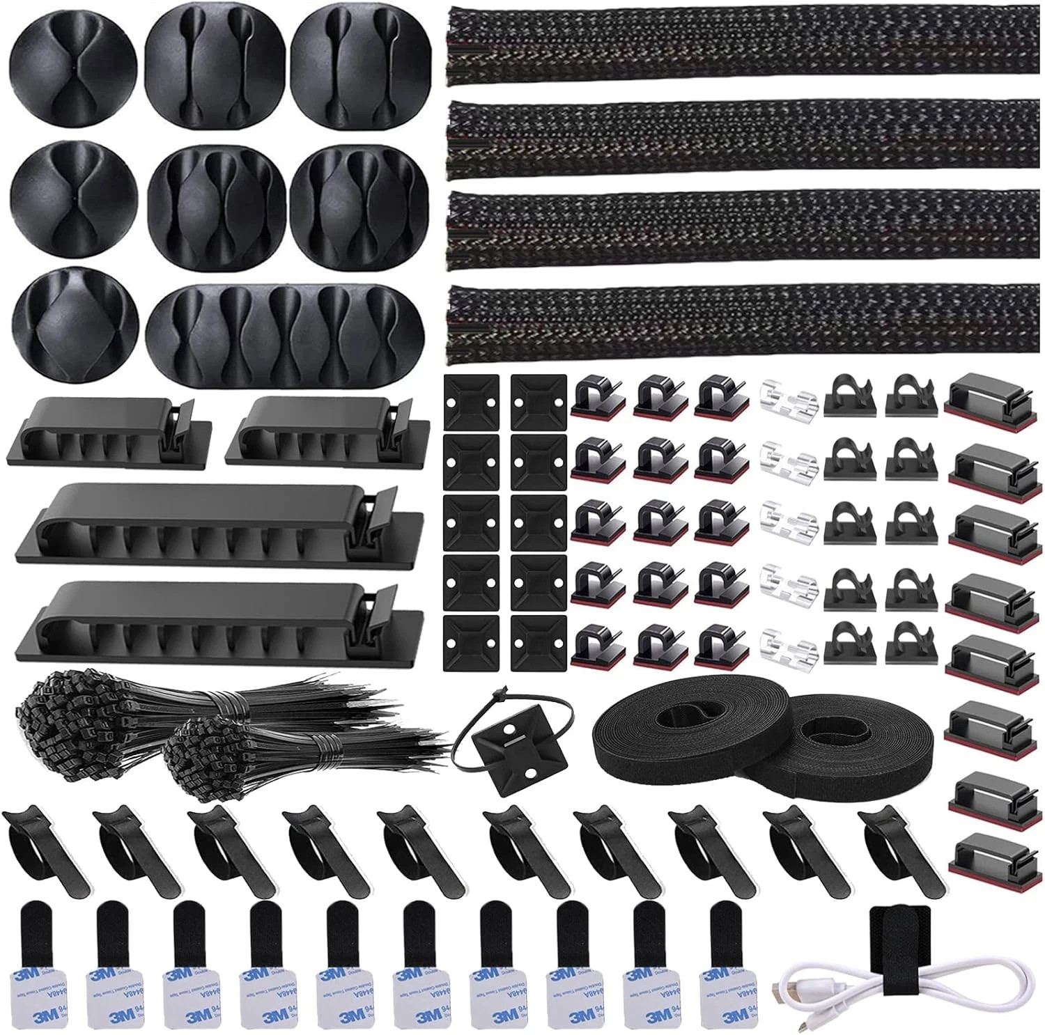 311Pcs Cable Management Organizer Kit 4 Cable Sleeve Split,53Cable Clips 12Cord