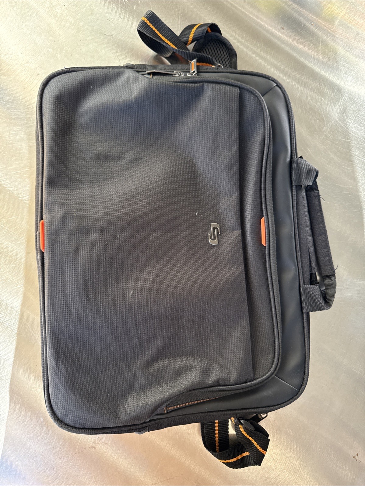 Solo New York Ace Slim Laptop Briefcase Bag Black Orange Excellent Condition