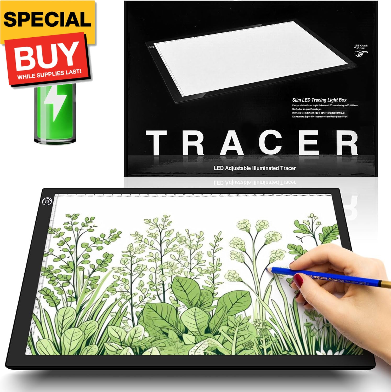 Rechargeable A4 Light Drawing Board, Lithium Battery Powered Light Pad, Adjustab