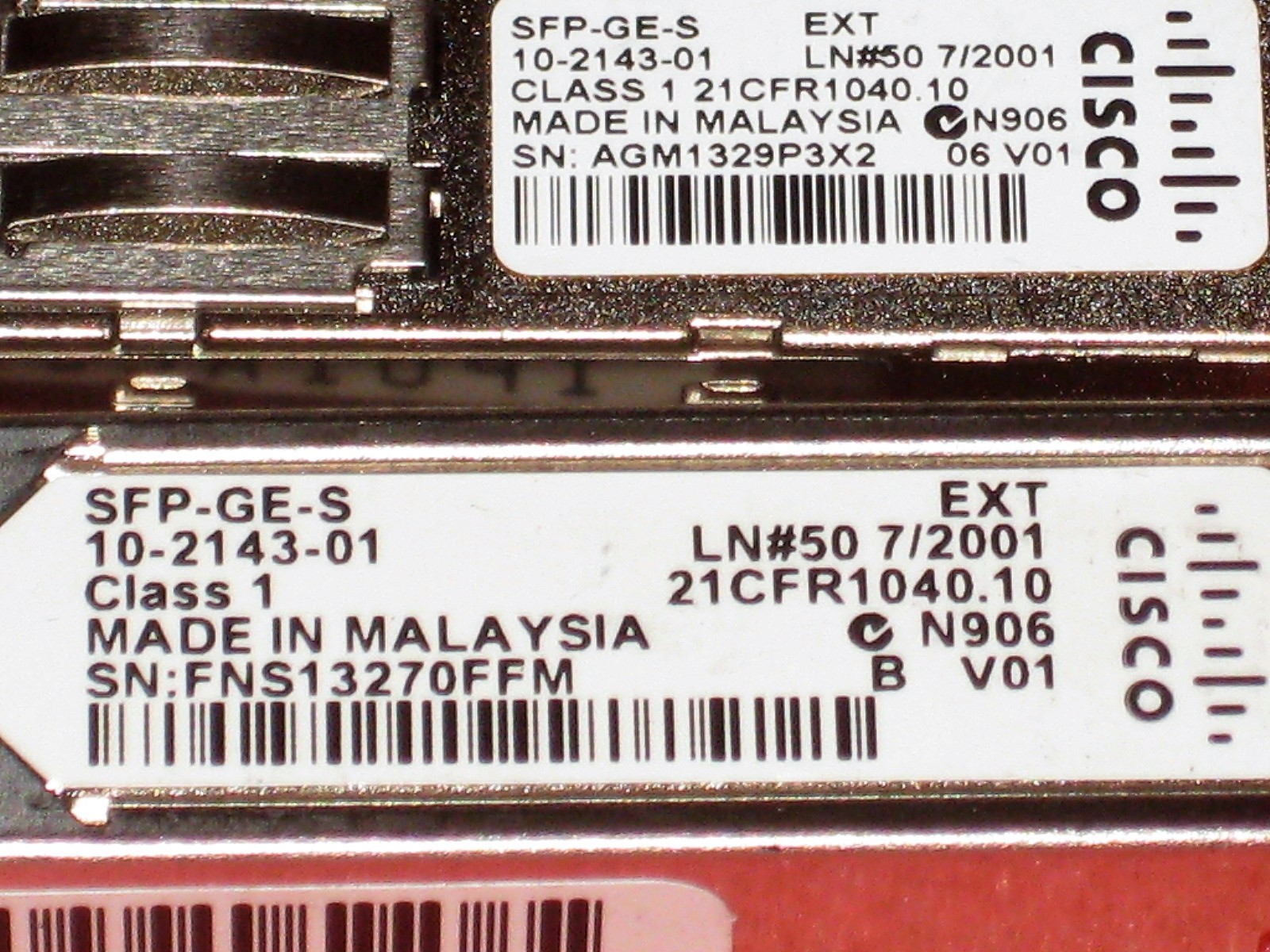 Genuine Cisco SFP-GE-S 1000BASE-SX 1G SFP 10-2143-01 Gbic Transceiver 1GE