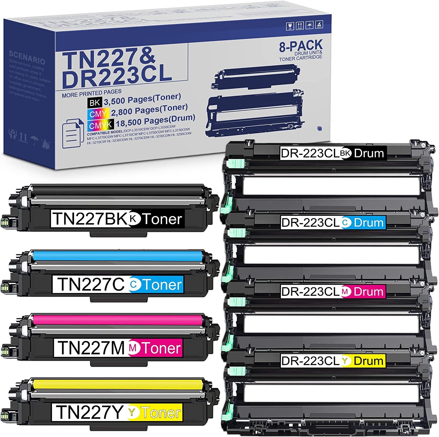 DR223 TN227 223 Toner Cartridge compatible with Brother HL-L3210CW L3230CDW
