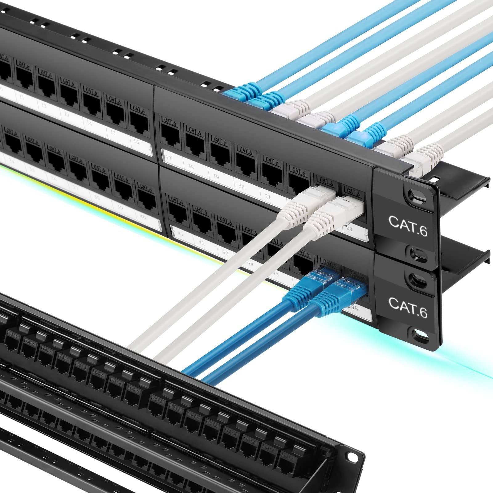 Rapink 48 Port Cat6 Patch Panel with Inline Keystone 10G Support, Pass-Thru C...