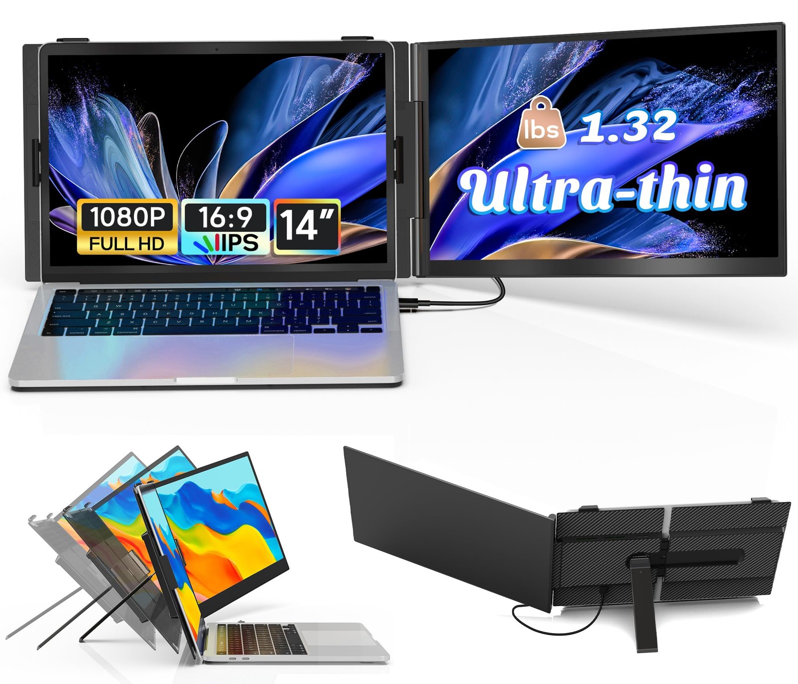 14" Laptop Screen Extender Ultra-Thin, Lightweight Portable 14 inch, Black