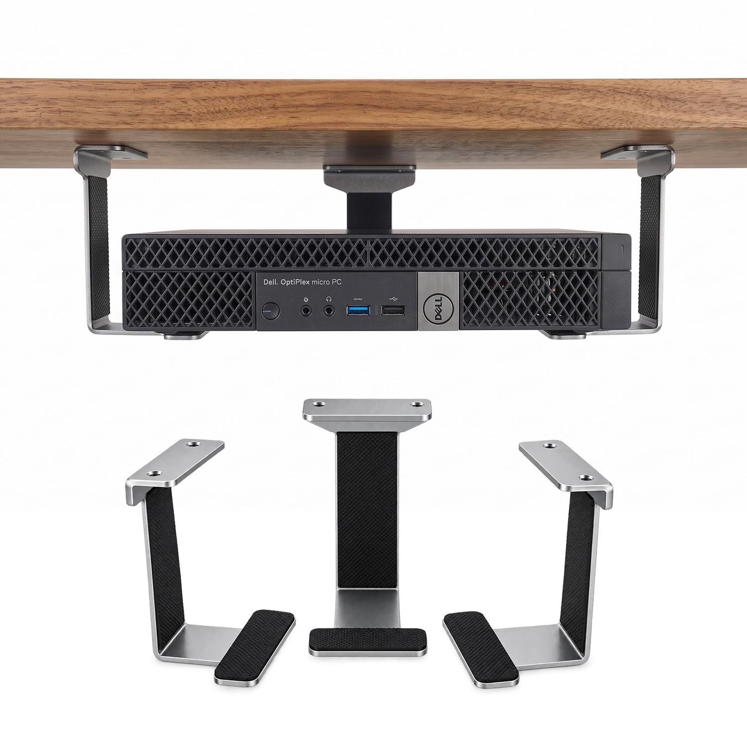 Heavy Duty Metal Under Desk Laptop Mini PC Mount Up To 3.15 Inch Silver Rack