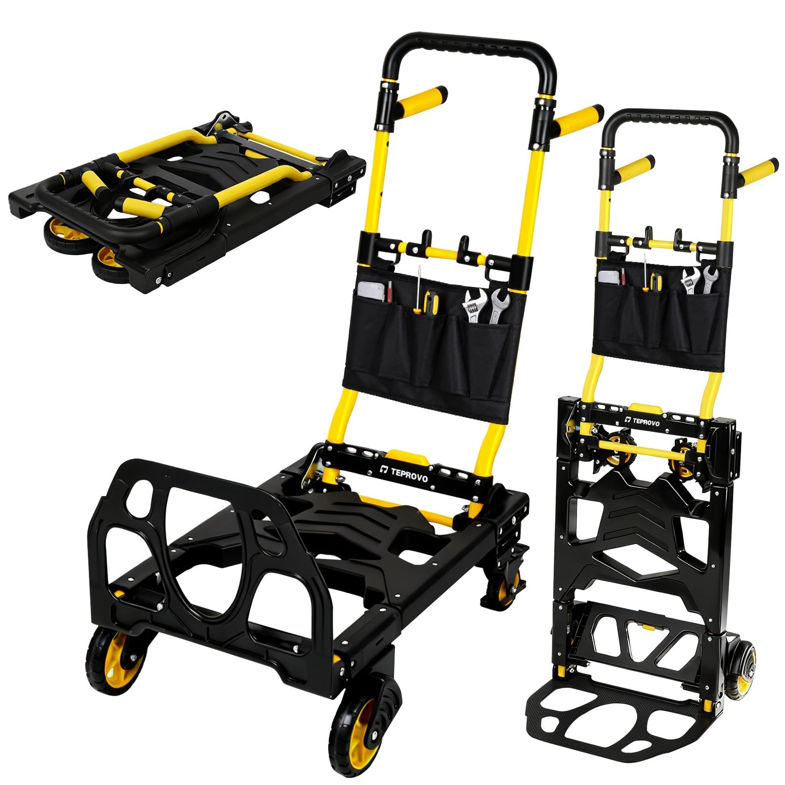 Folding Hand Truck Dolly, 330 lbs Heavy Duty Convertible 2-in-1 Dolly Cart wi...