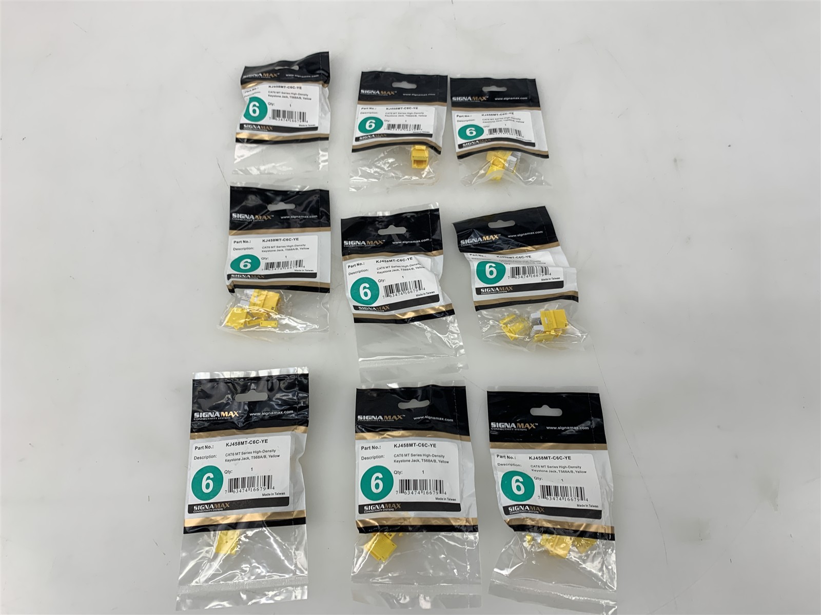 Lot of 9 - SignaMax Cat 6 Mt Series High-Density Keystone Jack KJ458MT-C6C-YE