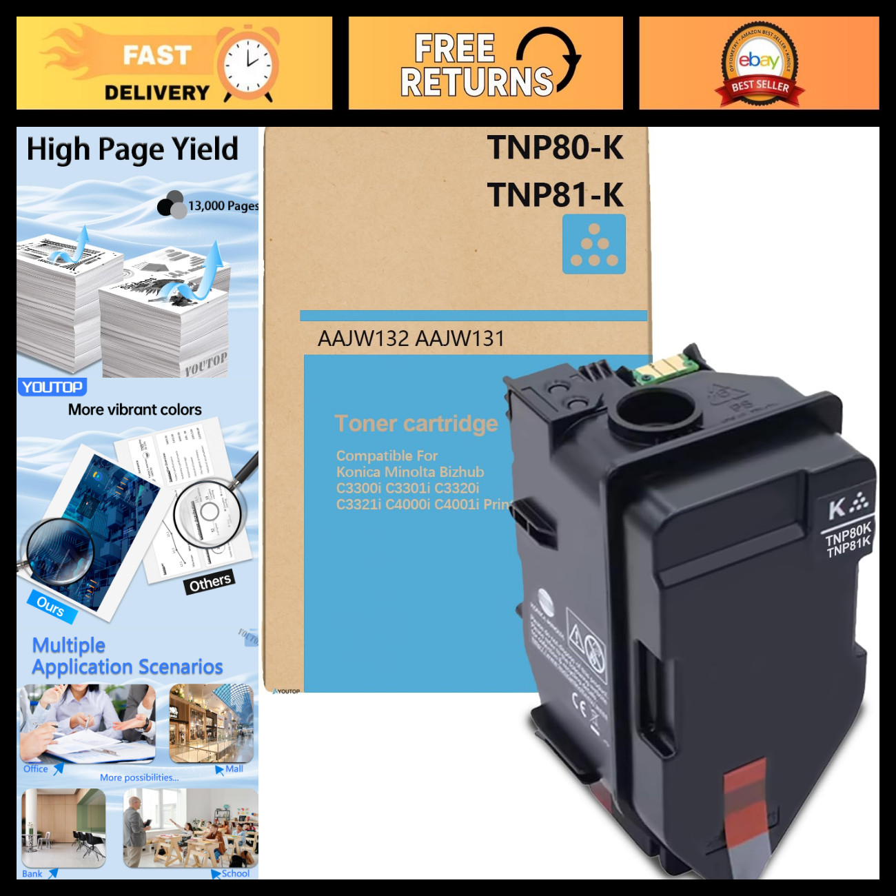 High-Yield Black Toner Cartridge Replacement for Konica Minolta Bizhub C3300i C4