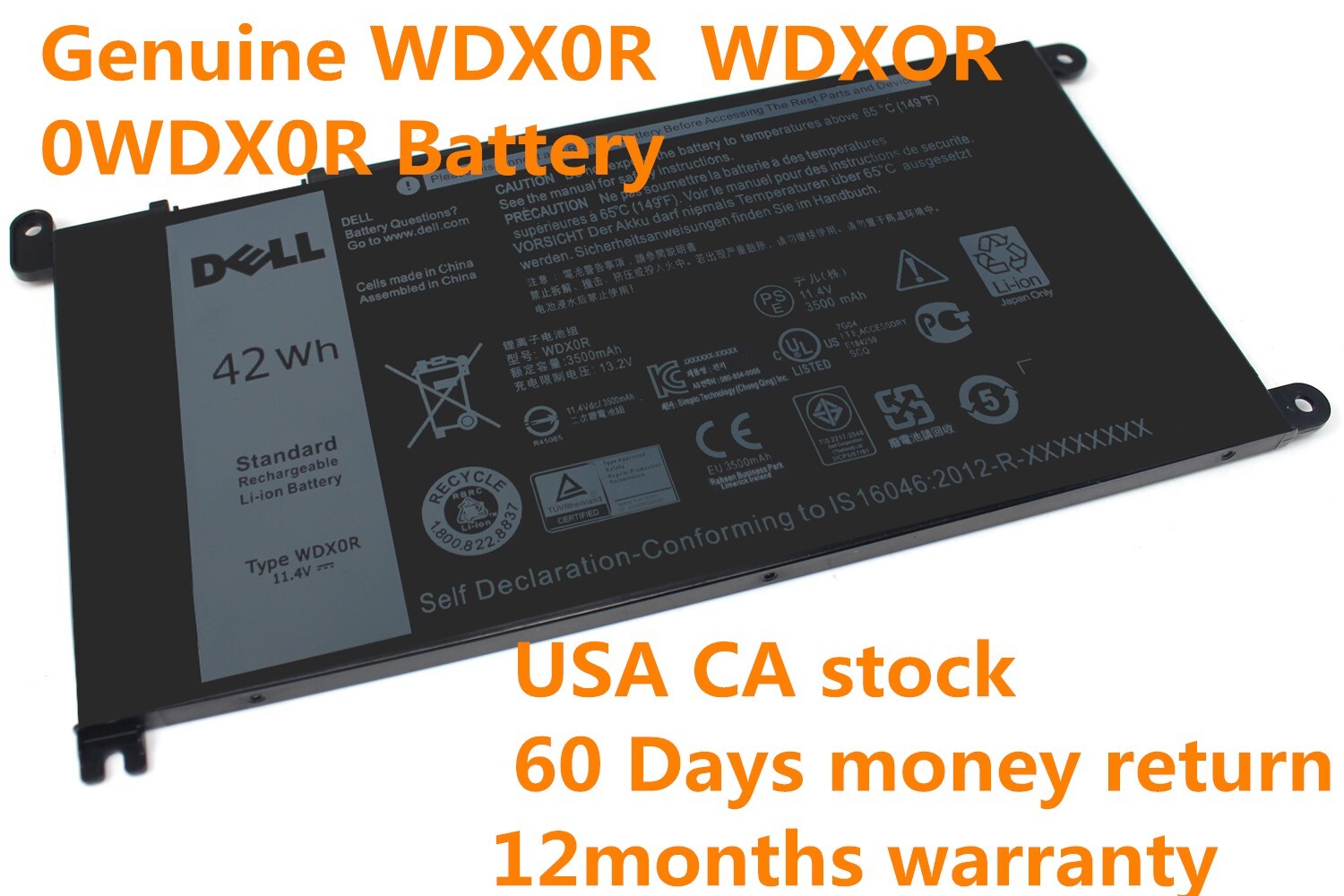 Genuine WDXOR Battery Inspiron 15 5000 7000 series 5565 5567 5568 7560 7570 7579