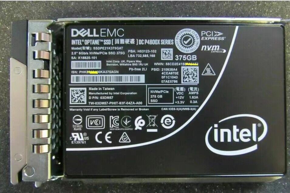 375GB Intel SSD U.2 P4800x SERIES Optane NVME/PCIE SSDPE21K375GAT DELL EMC-