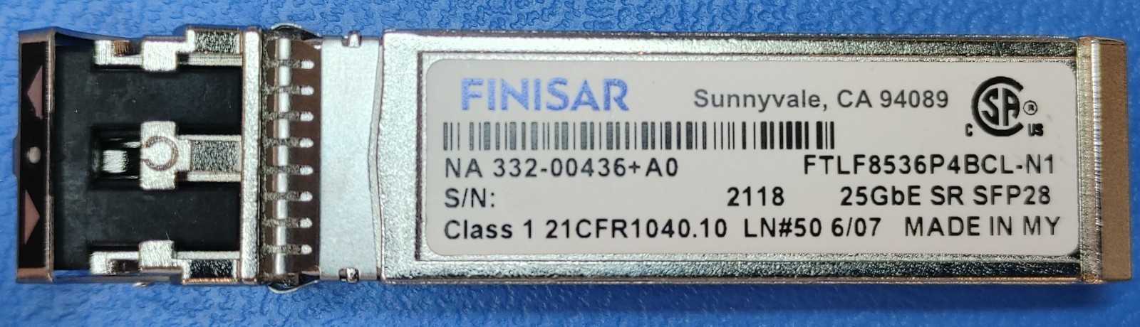 LOT of 6 Finisar FTLF8536P4BCL-N1 25GE SR SFP28 850nm 100m over MMF Transceiver