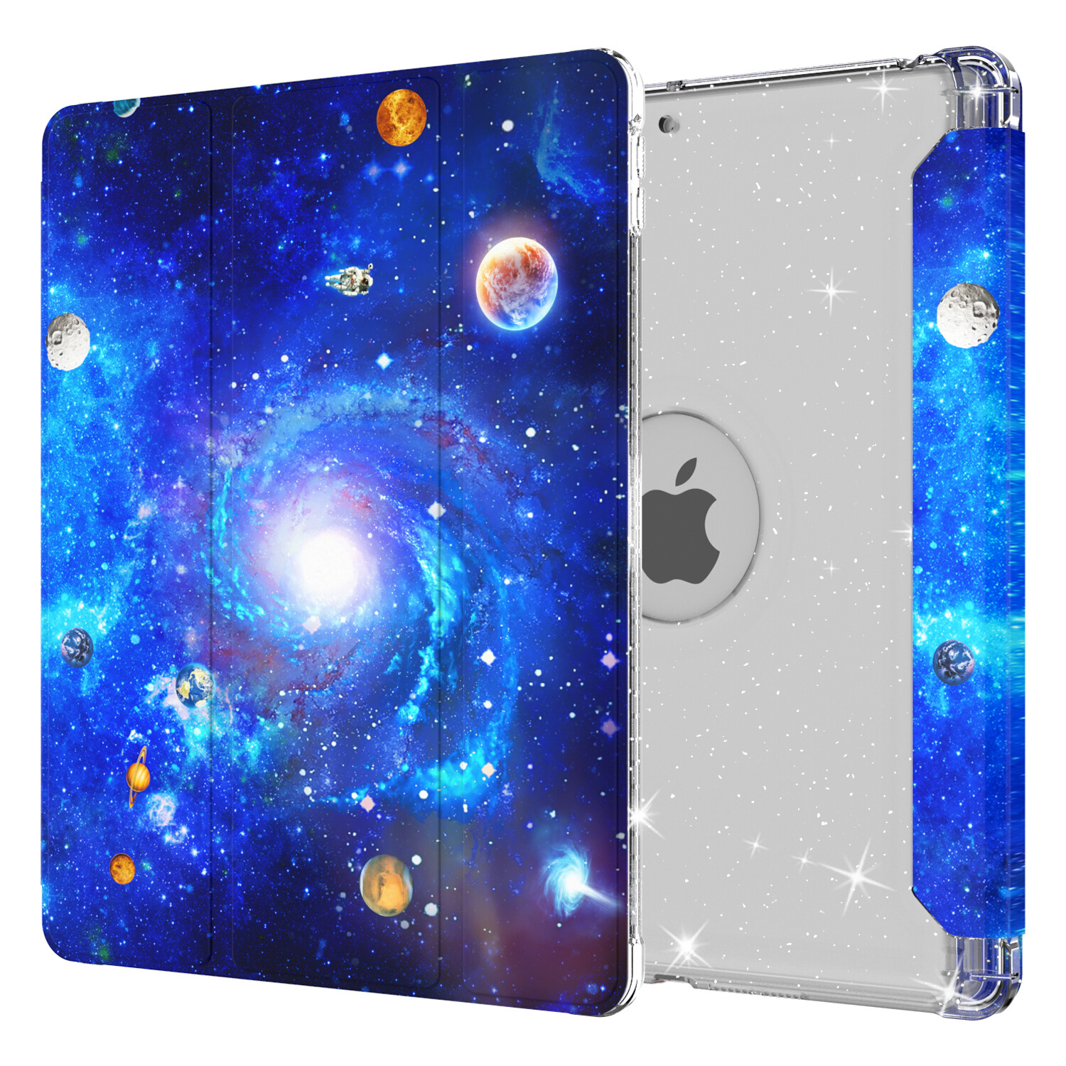 For iPad 8th/7th Gen 10.2" Trifold Stand Cover Magnetic Flip Glitter Clear Case