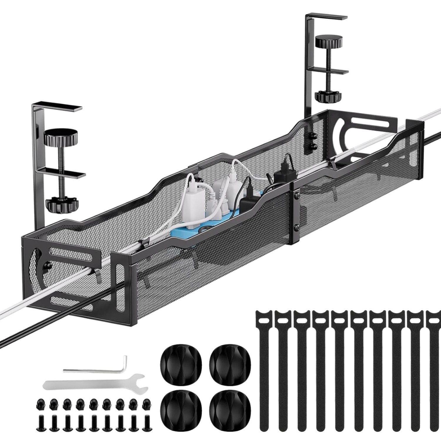 25'' No-Drill Under Desk Cable Management Tray - Elegant Metal Organizer