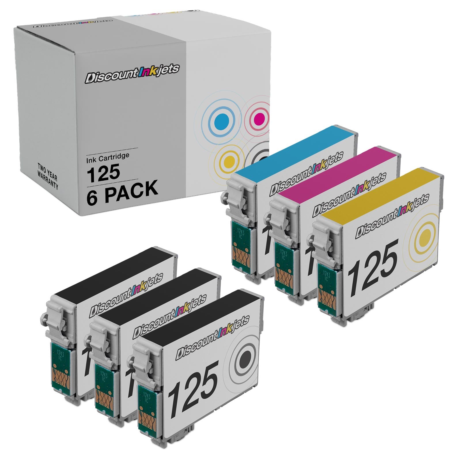 Ink Cartridge Replacements for Epson 125 (Combo Set, 6 pack)