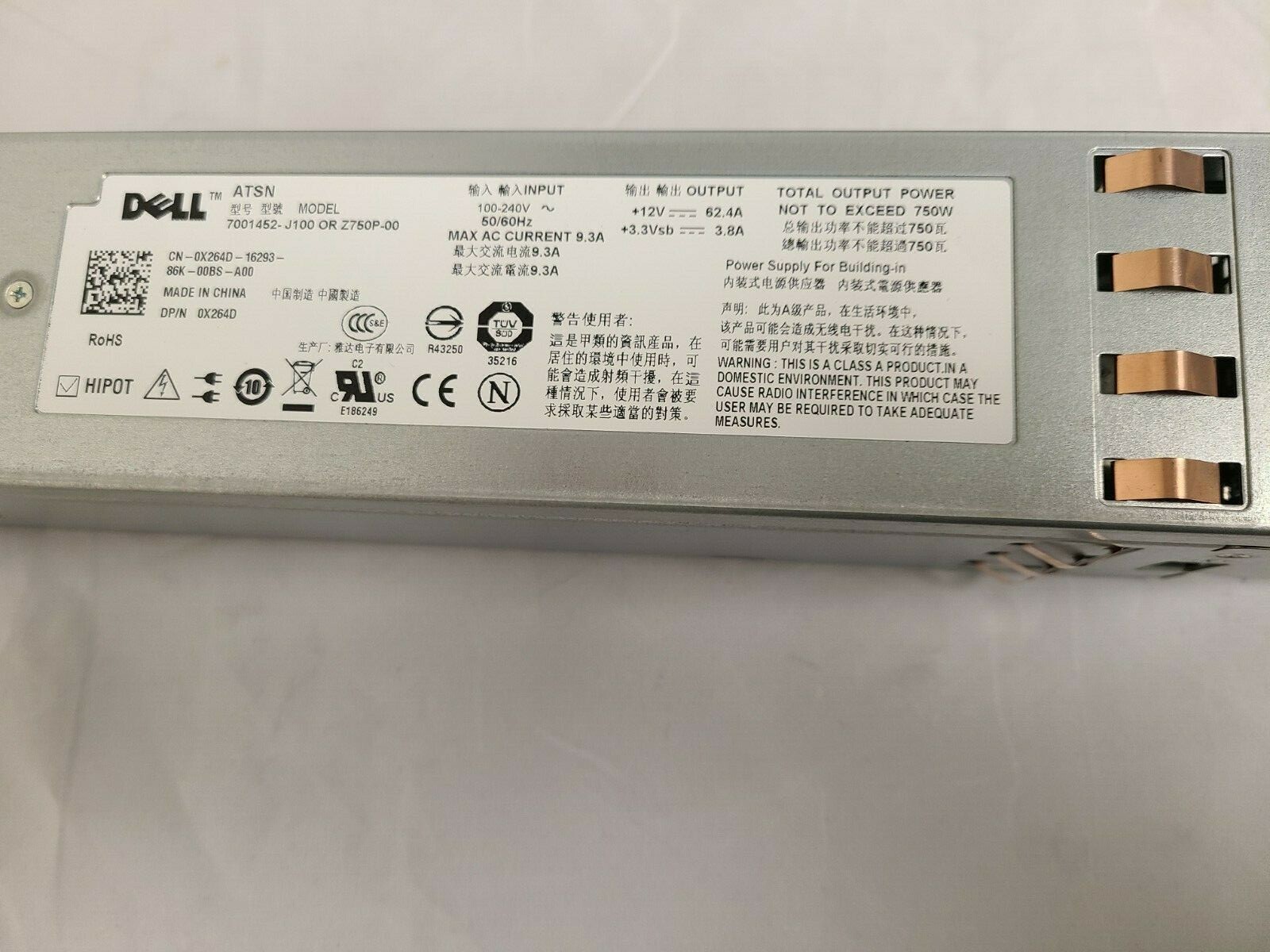 DELL 0X264D / 0N526 7001072-Y00 7001452-J100  750w Z750P-00 Power Supply