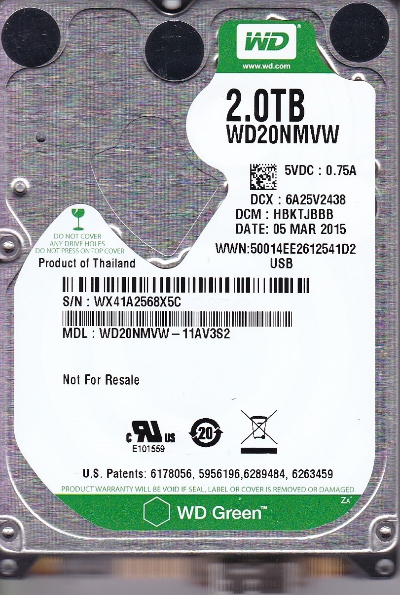 WD20NMVW-11AV3S2 dcm: HBKTJBBB s/n: WX41A2 2015 2TB 2.5" USB 3.0 Western Digital