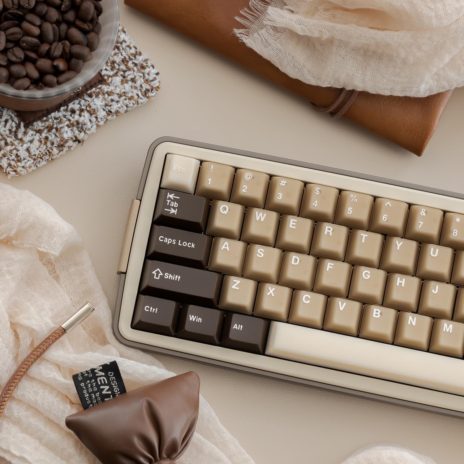 Retro PBT Keycaps Set 164Keys Cherry Profile Brown Keycaps 60% 65% 75% 100% D...