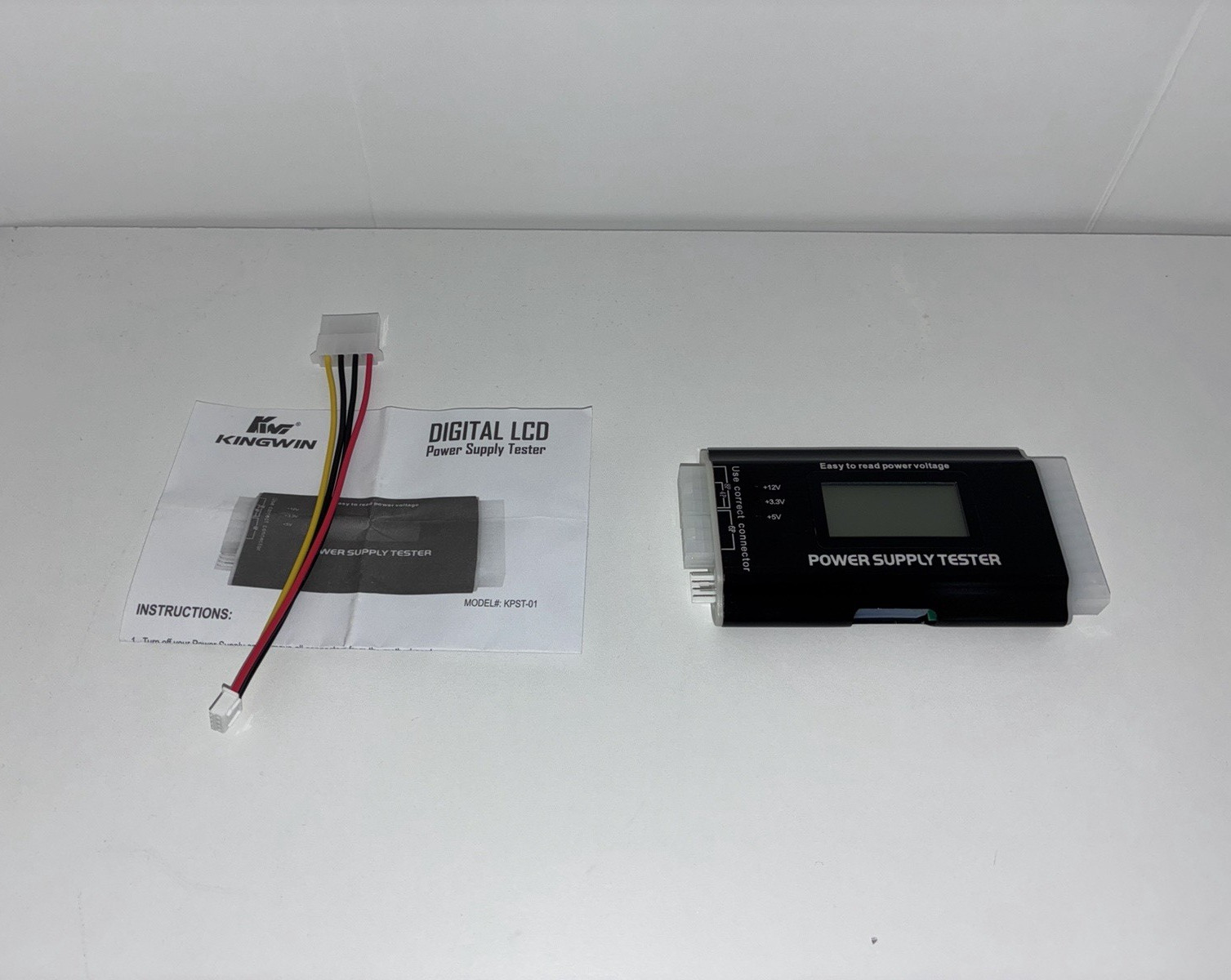 Kingwin KPS-101 Digital LCD ATX Power Supply Tester, 20+4 Pin, 6 in Cable