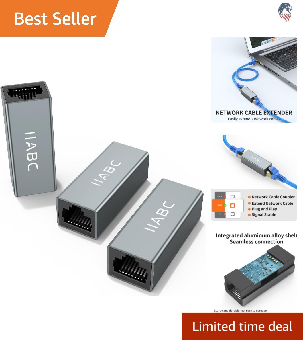 3 Pack Ethernet Coupler Female to Female for Cat7 Cat6 Cat5e Network Extender
