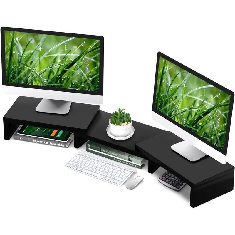 Ergonomic Adjustable Triple Monitor Stand W/ Storage Home Office Organization US