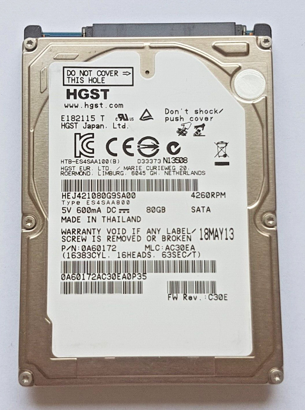 80GB SATA HGST Endurastar HEJ421080G9SA00 4260RPM 8MB HDD 2.5" Hard Drive