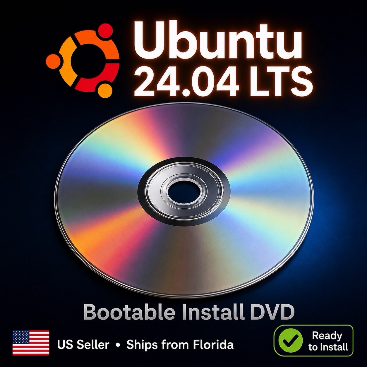 Ubuntu Linux 24.04 LTS 64-bit Bootable Live Install DVD NEW USA Seller