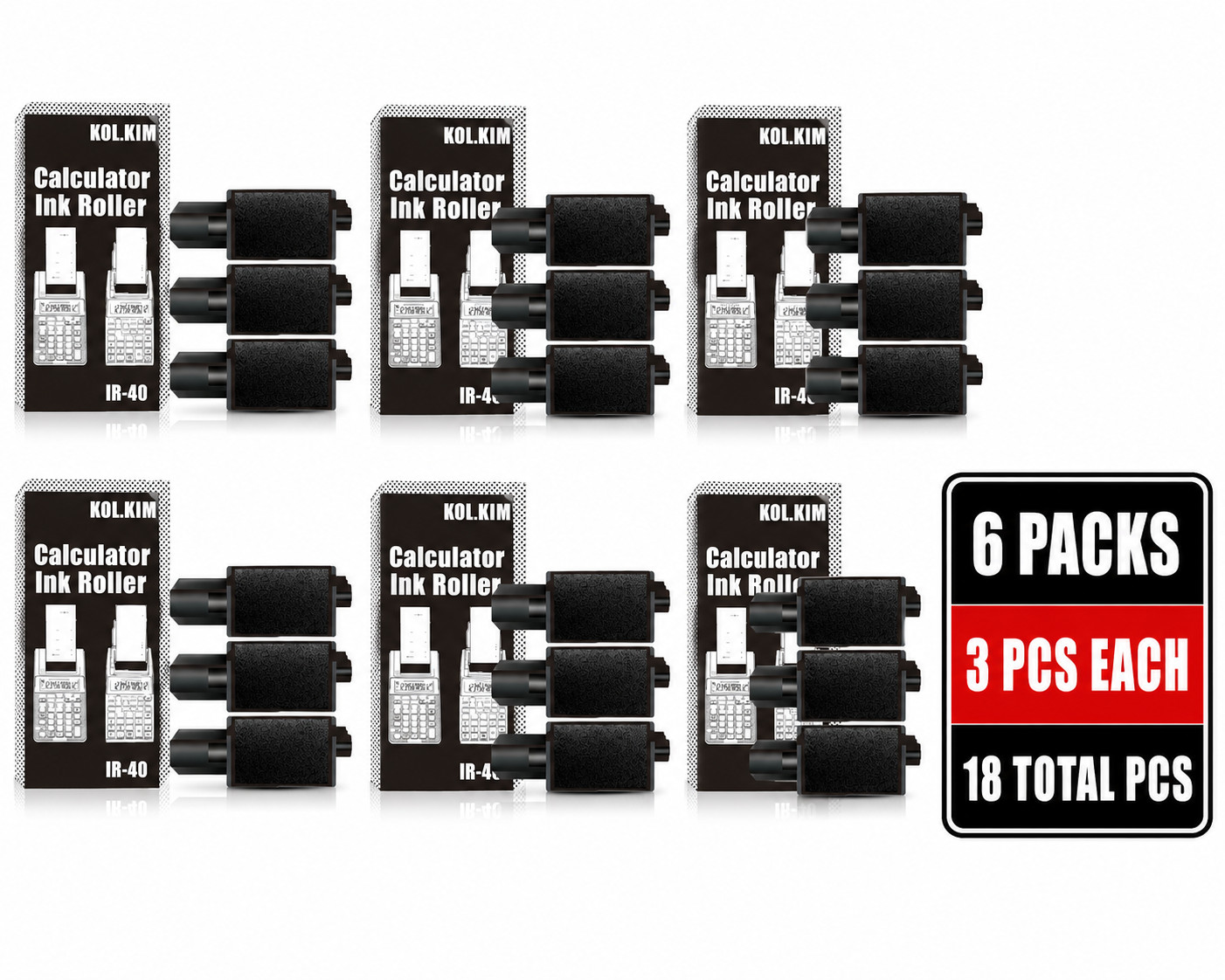 IR-40 Calculator Replacement Ink Roller Canon Sharp  6 Pack (18 PCS)