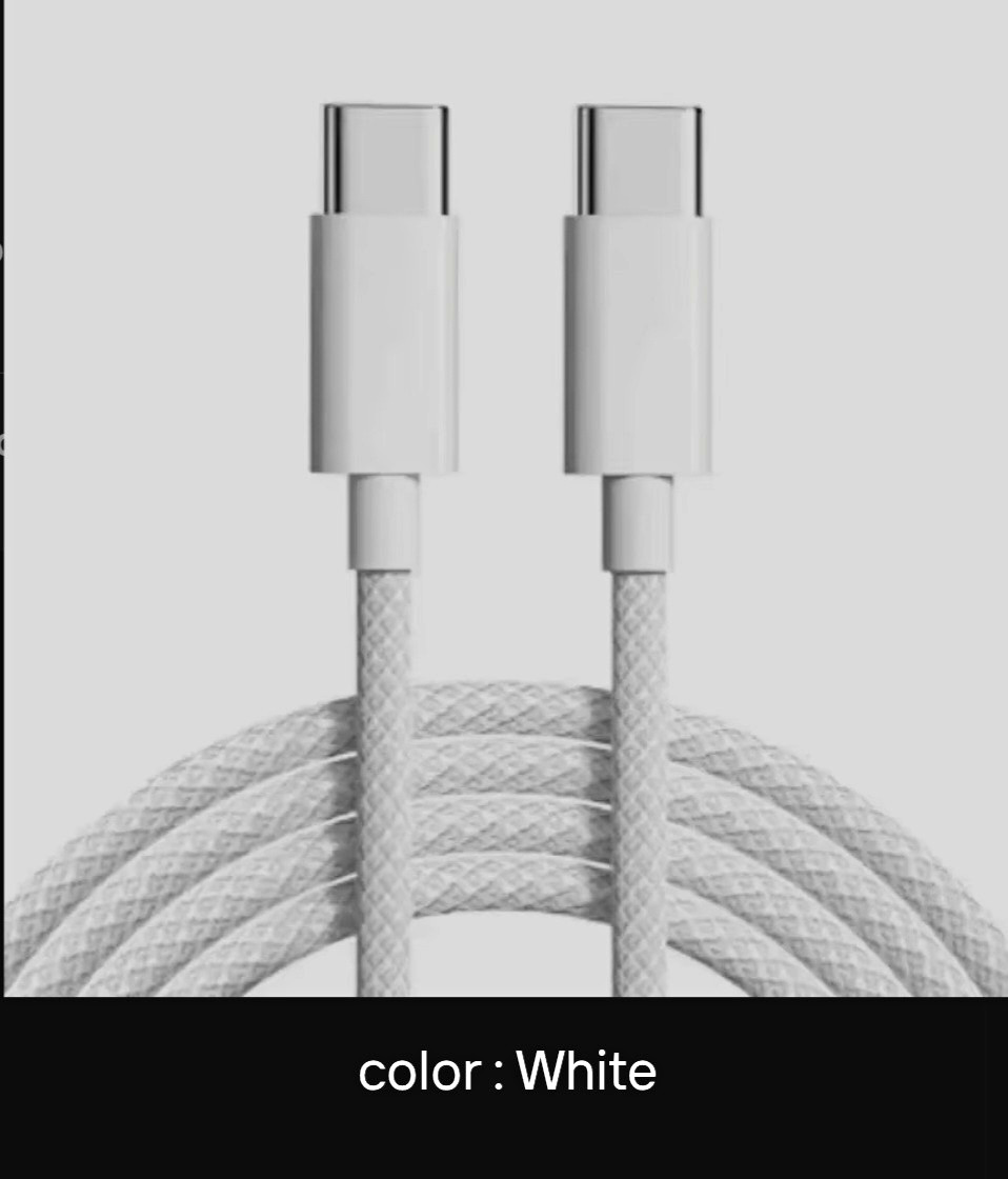 Braided USB-C to USB-C USB Cable, White,BLUE,PINK, PURPLE.GREEN 2M