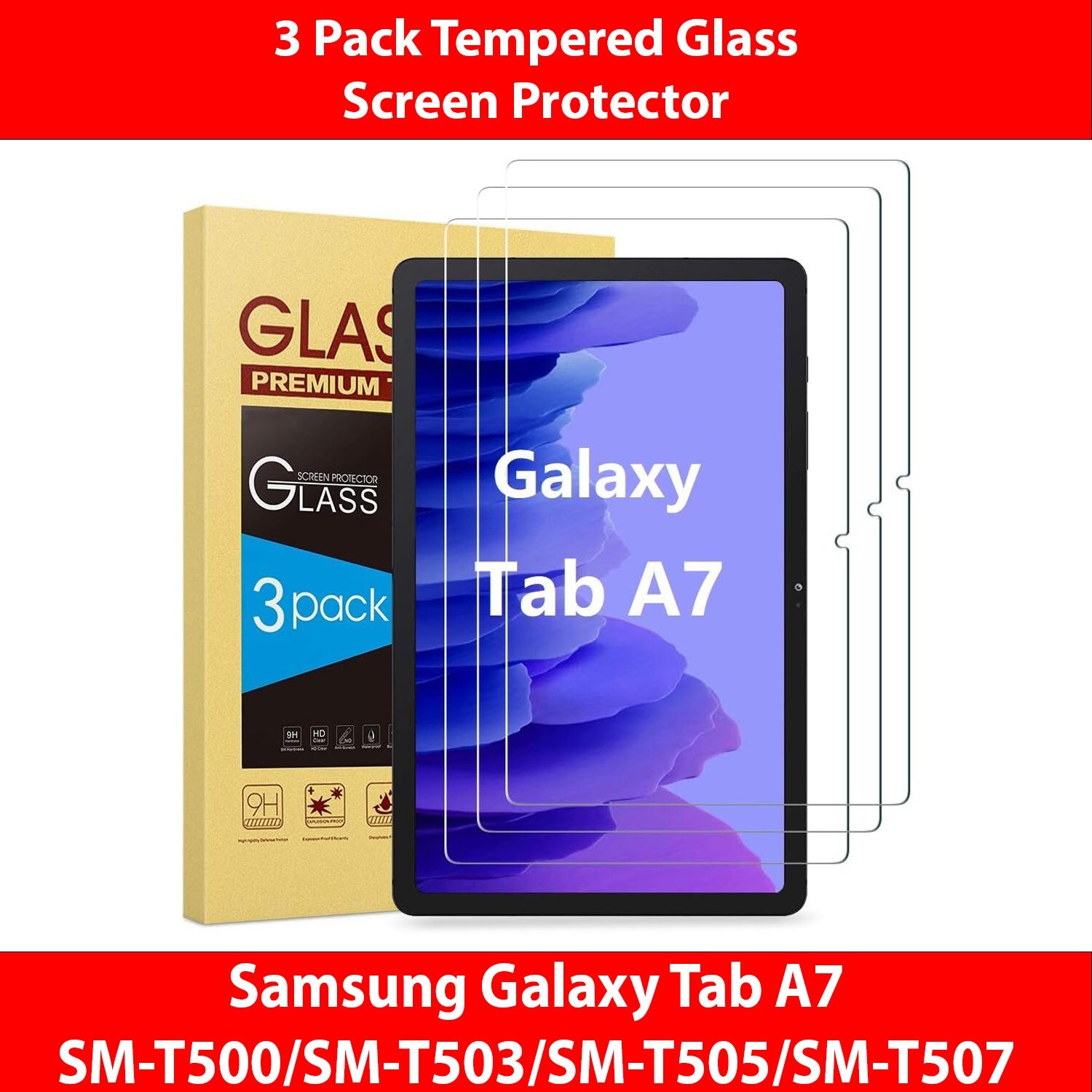 3 Pack Tempered Glass Screen Protector for Samsung Galaxy Tab A7 10.4" SM-T500