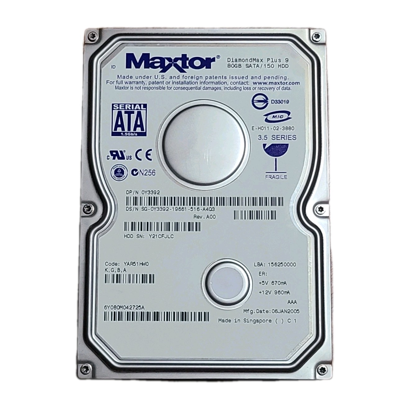 Maxtor DiamondMax Plus 9 80GB SATA 150HDD 3.5 Series Hard Drive