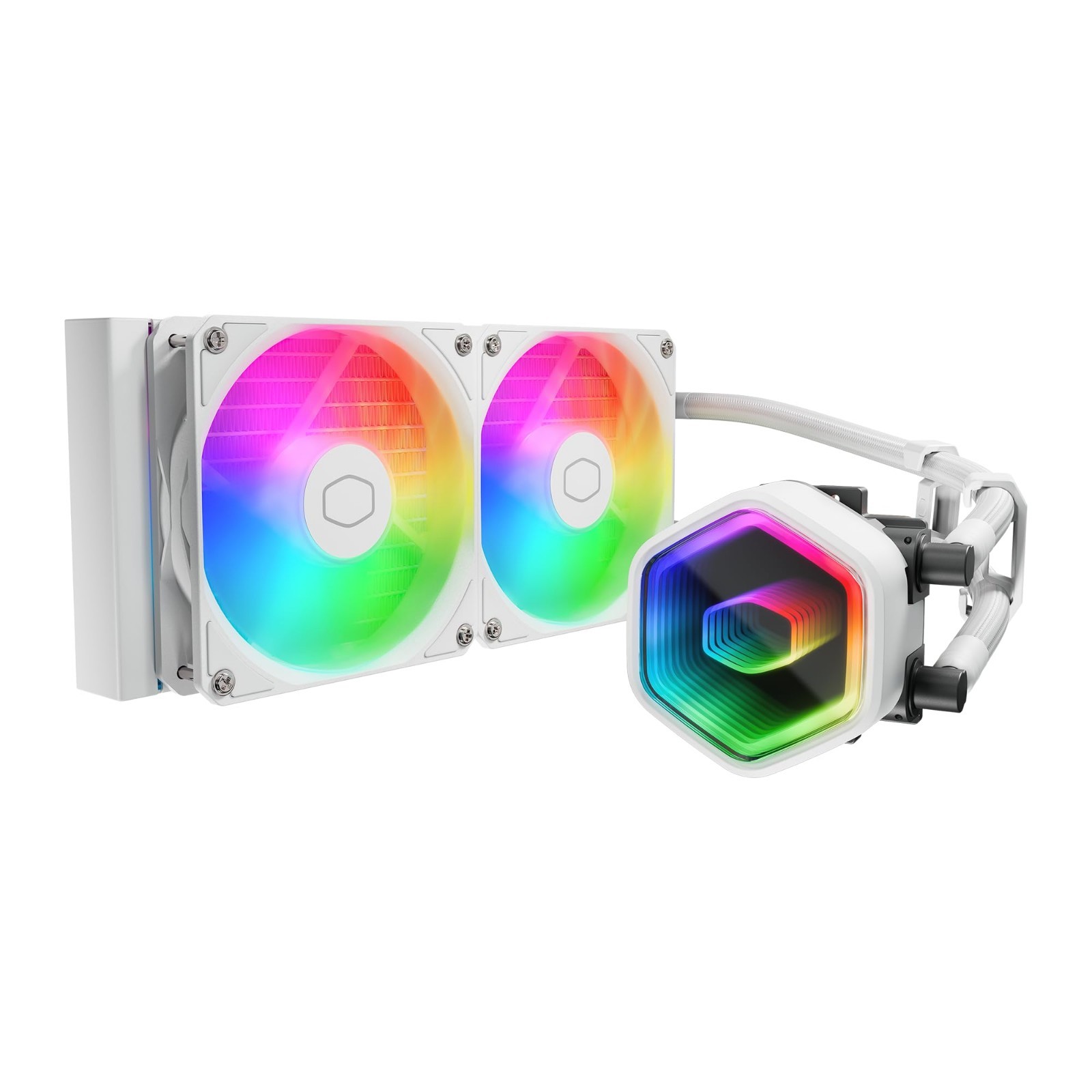 240mm AIO Liquid CPU Cooler, Infinity Mirror ARGB, White RGB Lighting, Silent Op
