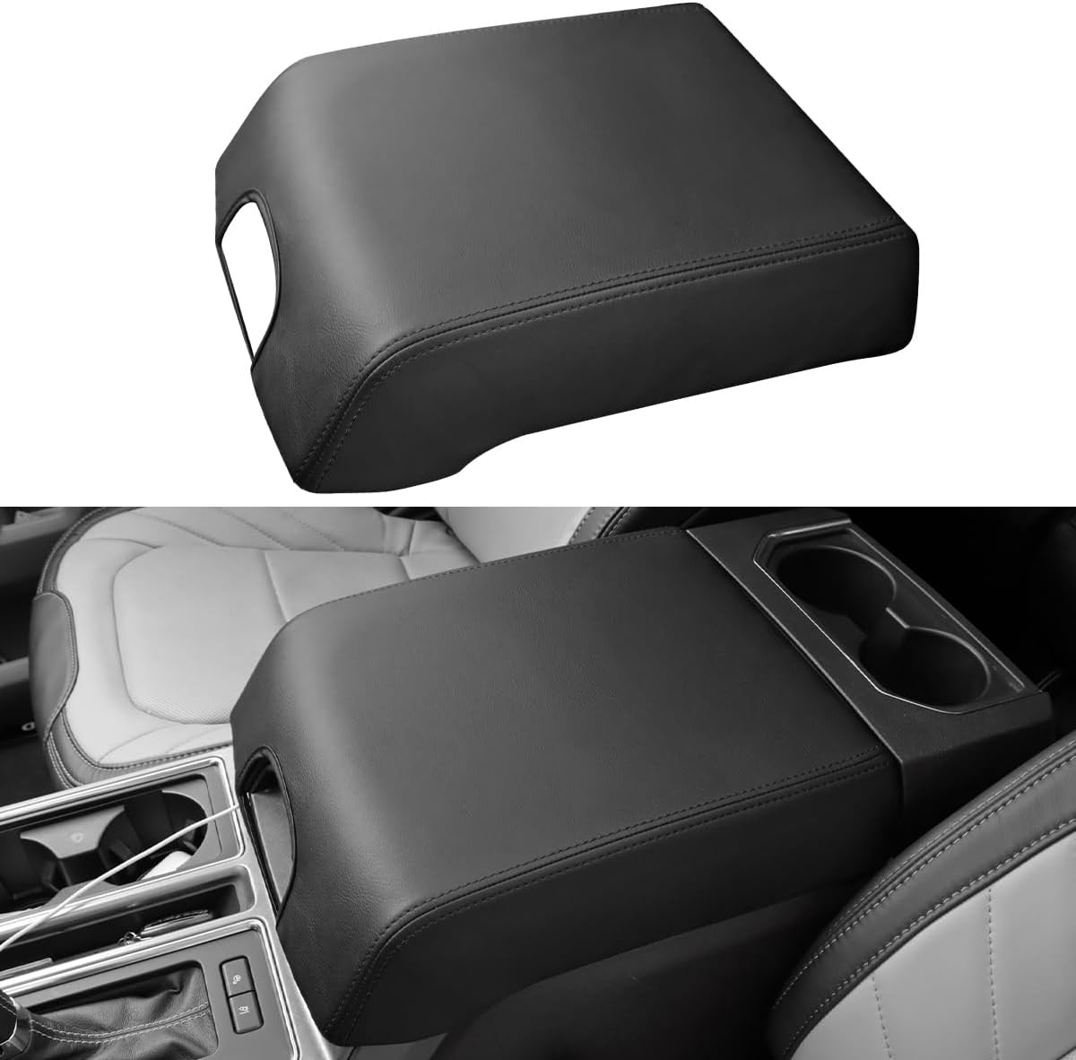 INTGET Center Console Cover for Ford F150 2015-2020, black stitches 