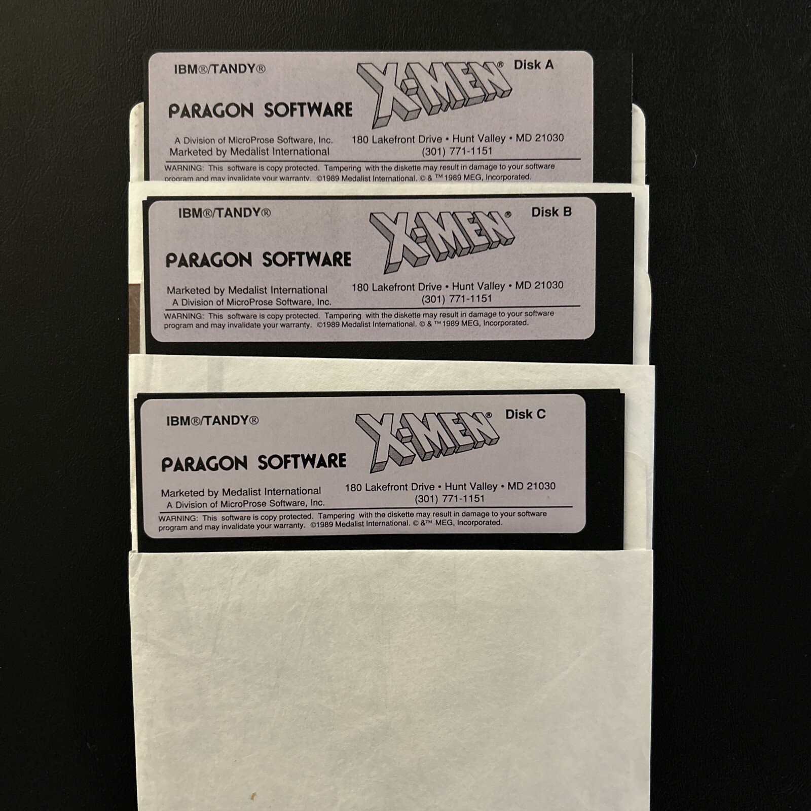 X-Men Paragon Software Vintage 5.25” Floppy Disk A, B, C