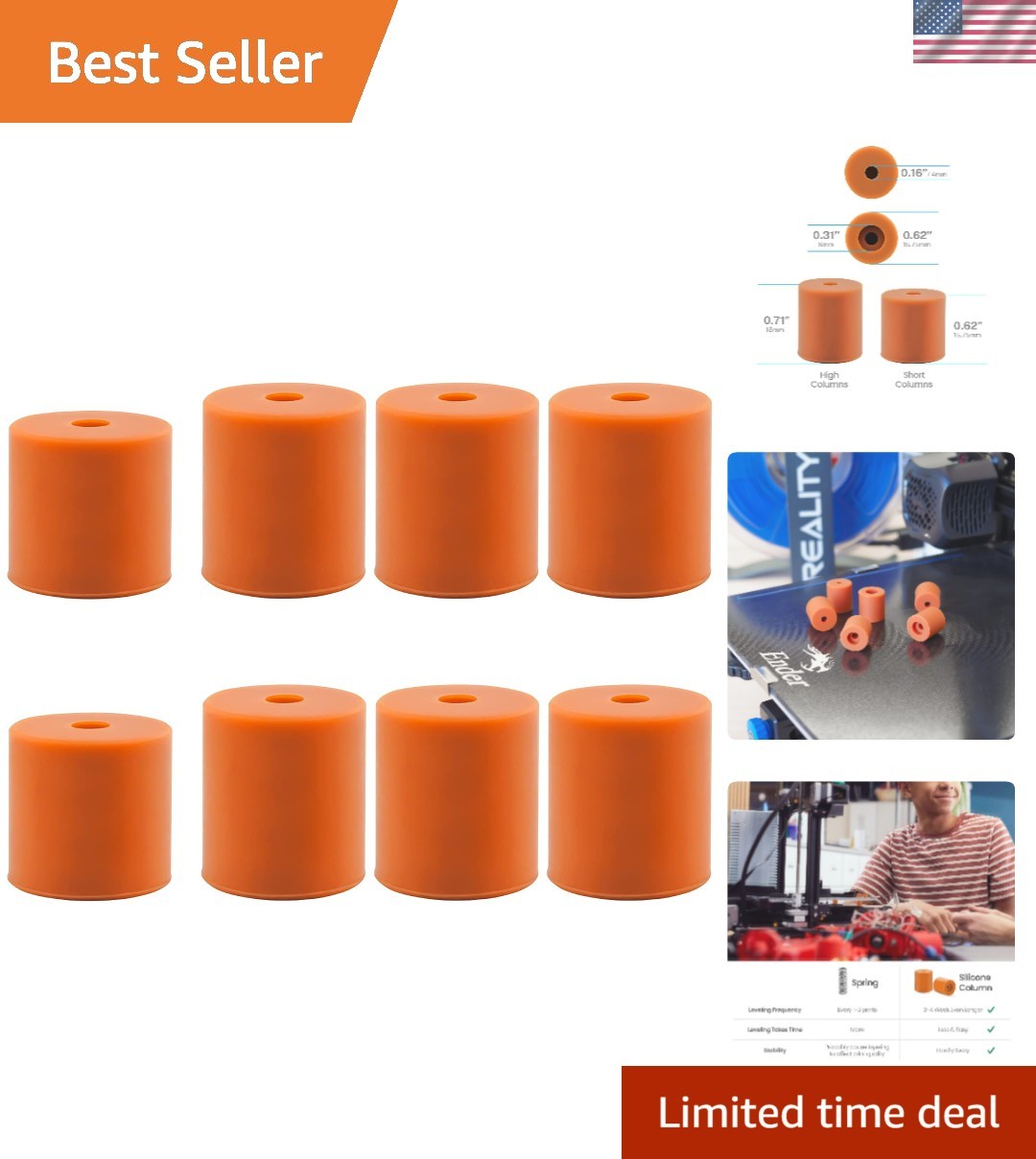 3D Printer Bed Leveling Silicone Mounts, 8PCS | Solid Column Heatbed Stabiliz...