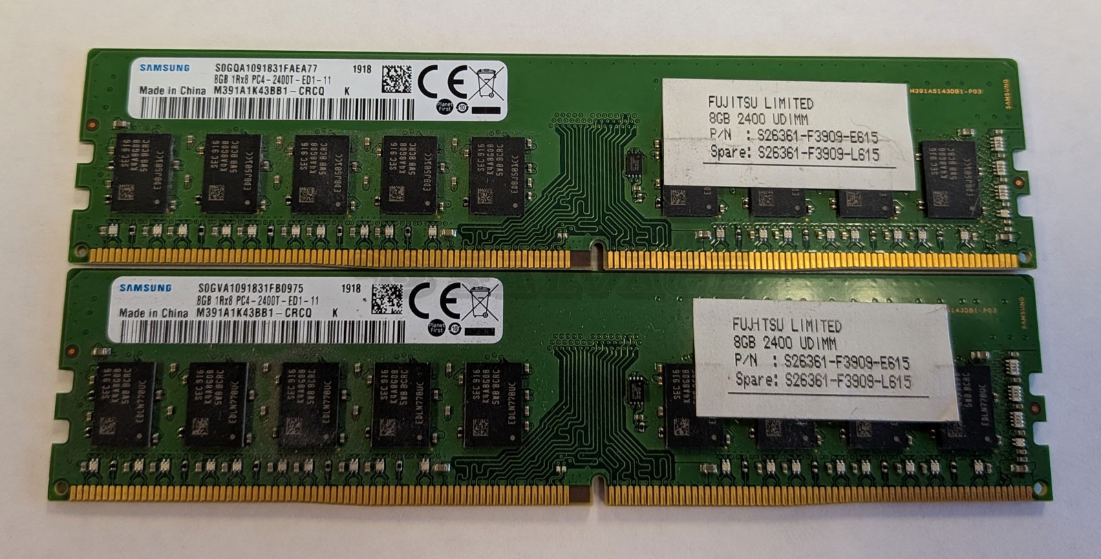 Samsung 2 x 8GB DDR4-19200 PC4-2400T-E 1Rx8 ECC Unbuffered Memory
