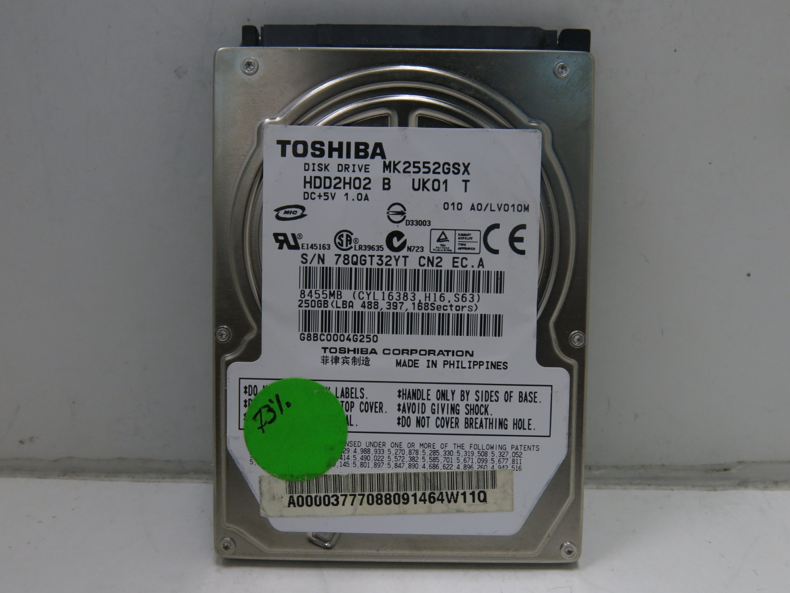 Genuine Toshiba MK2552GSX 250GB 5400RPM SATA 3.0Gb/s 2.5 Laptop Hard Drive HDD