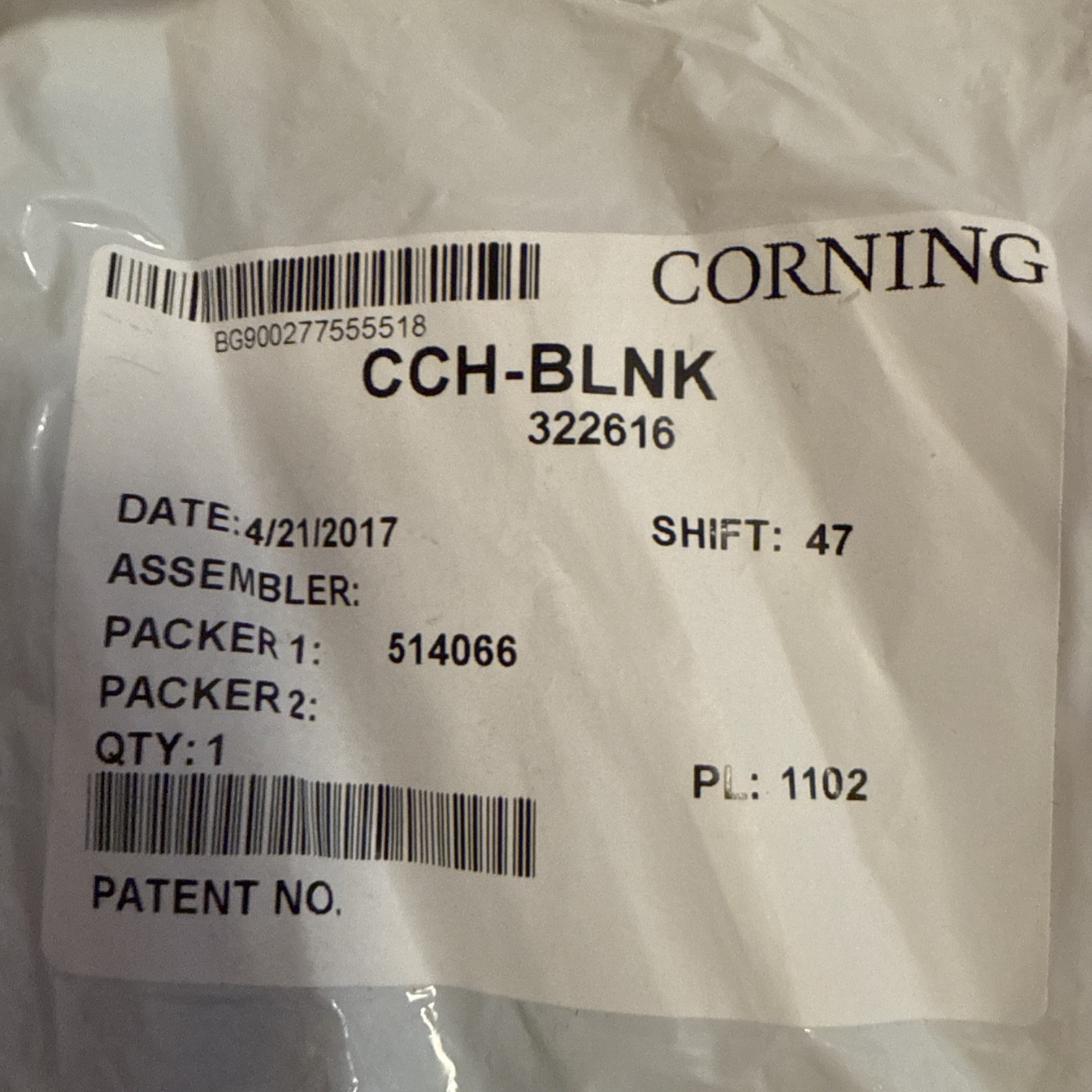 Corning CCH-BLNK CCHE/322616 Blanking Plate Black, New(Lotof2)