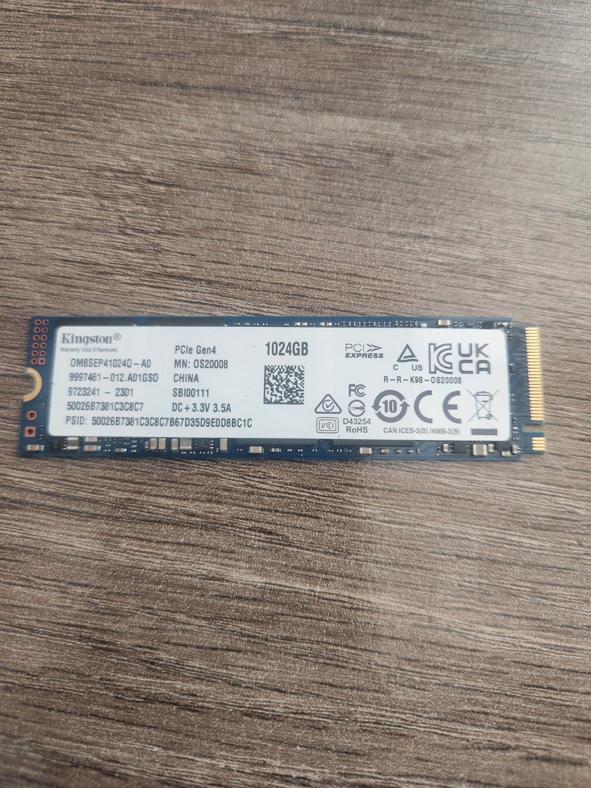 Kingston 1TB M.2 2280 PCIe Gen4x4 NVMe SSD - OM8PGP41024Q
