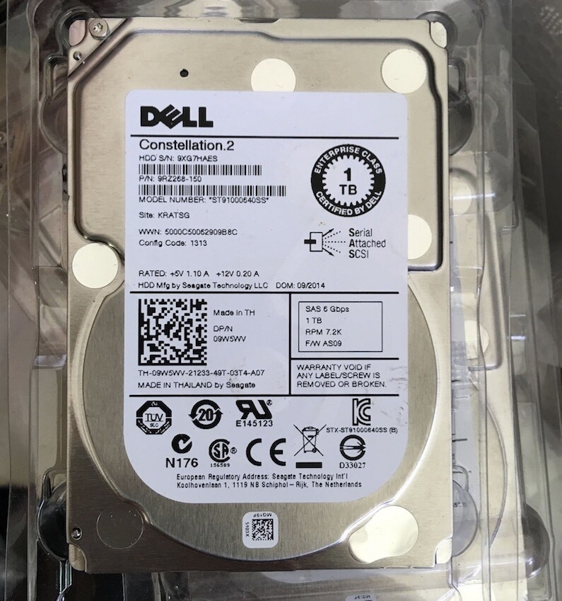 Dell 9W5WV 09W5WV 1TB 7.2K 2.5" 6G SAS Seagate Constellation2 ST91000640SS 