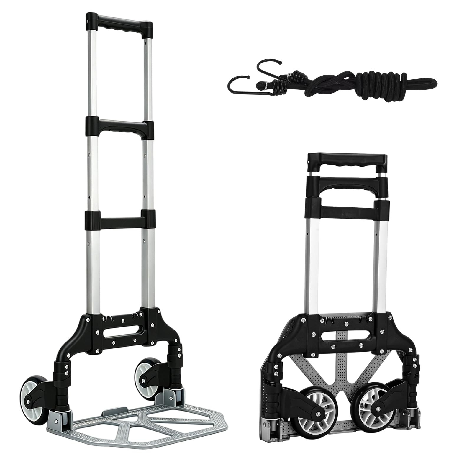 Folding Hand Truck, Aluminum Foldable Dolly Cart with Silence Wheels Heavy Du...