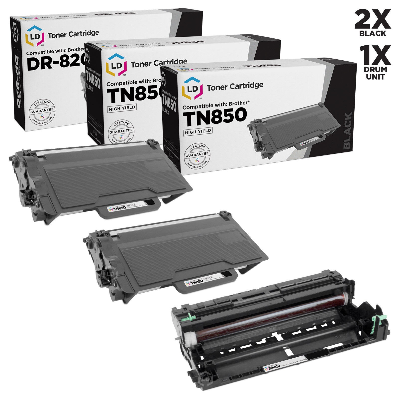 LD Compatible Brother TN850 / DR820 Toner & Drum Unit 3PK (2 Toners & 1 Drum)