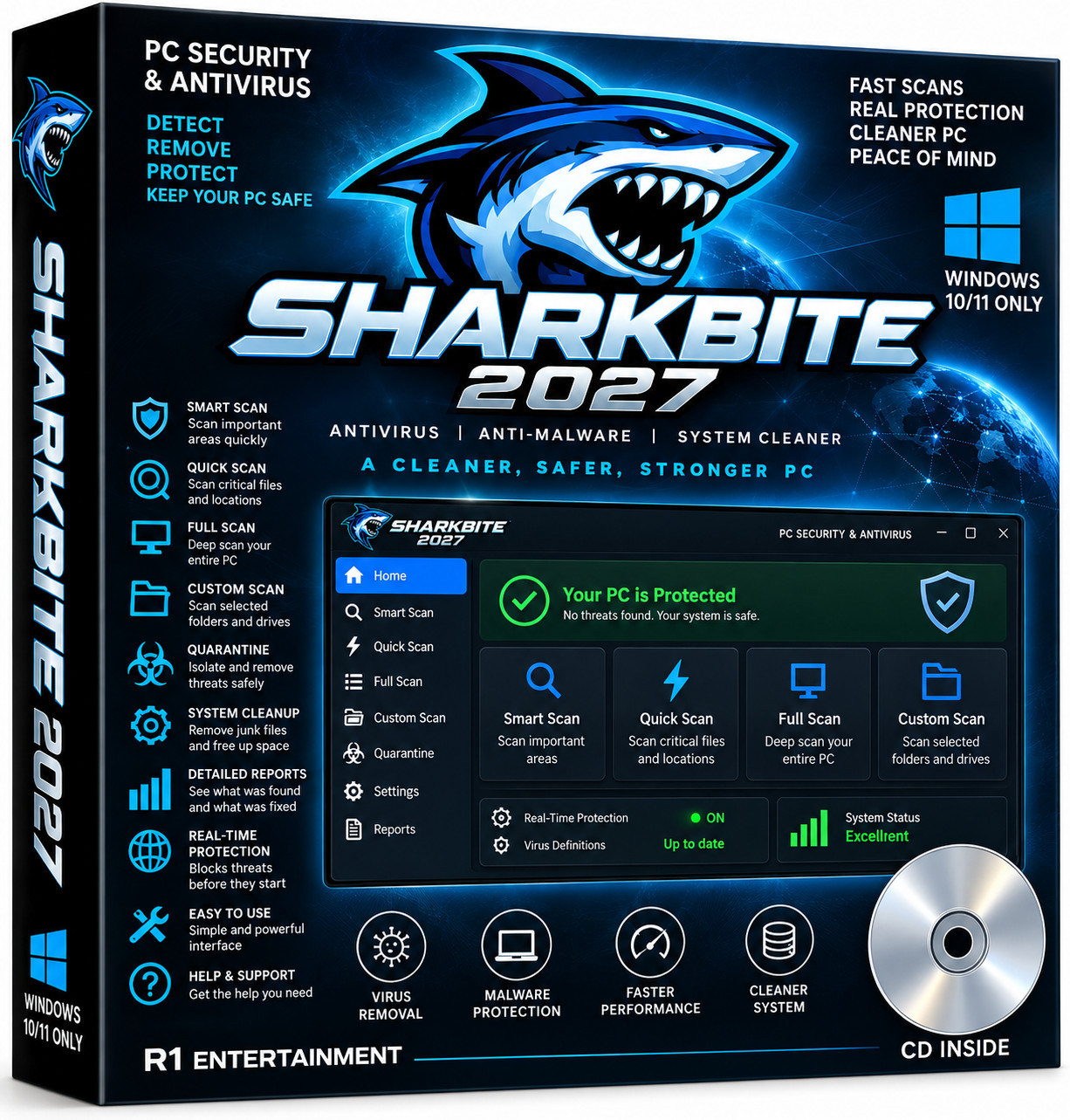 SHARKBITE 2027 PC Security Antivirus Anti-Malware CD Windows 10/11 BRAND NEW