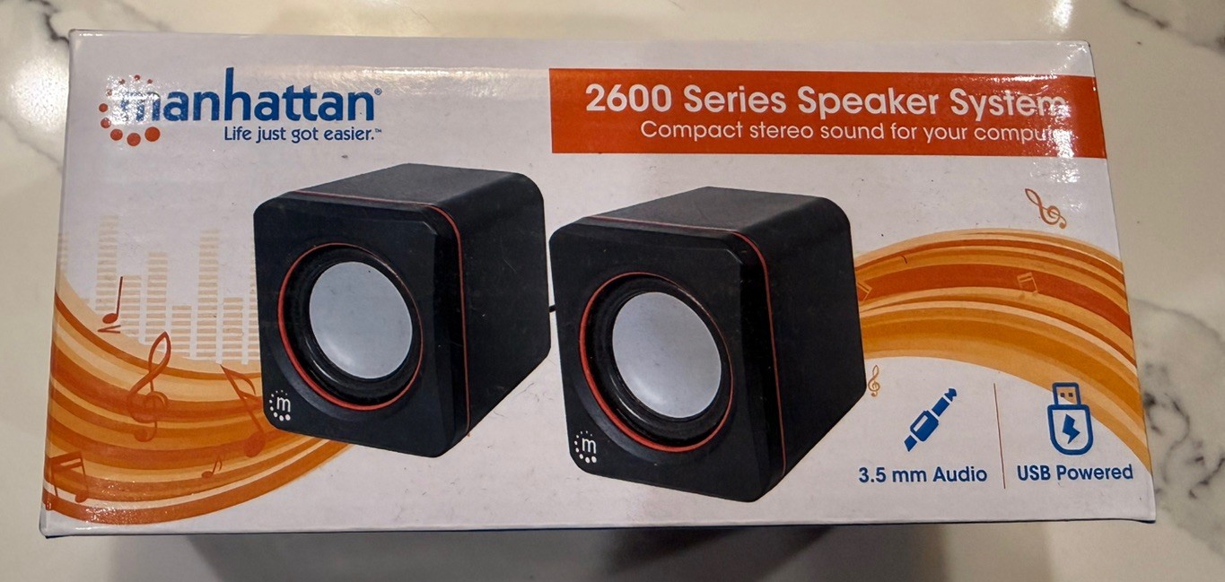 MANHATTAN USB Powered Stereo Speaker System - Small Size - with Black Silver 