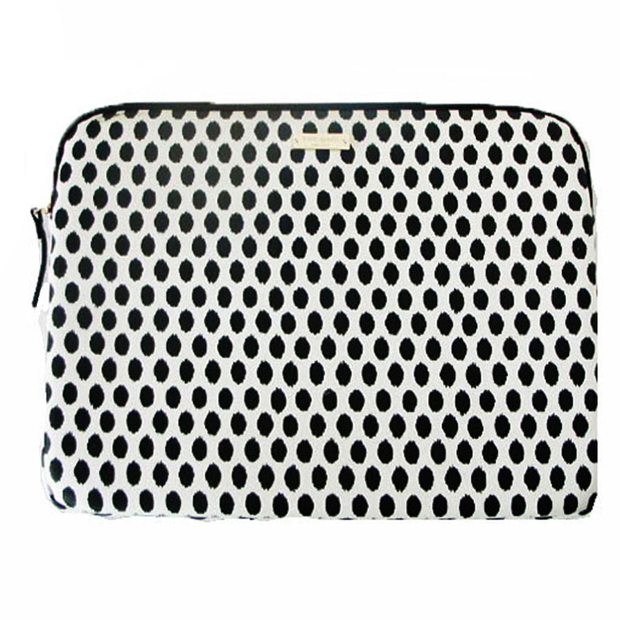 New Kate Spade Black & White Polka Dot Computer Laptop Case Padded Zipper