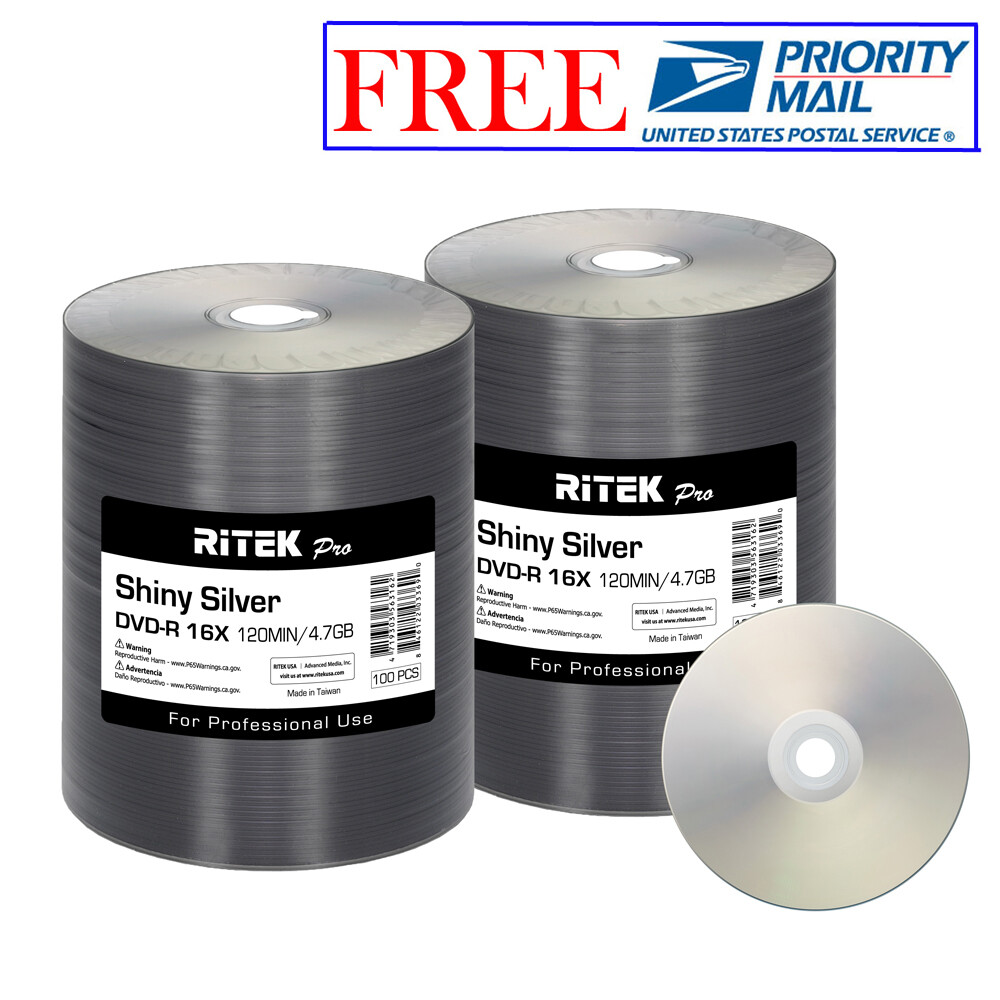 200 Pack Ritek Pro DVD-R 16X 4.7GB Shiny Silver Lacquer Blank Recordable Disc