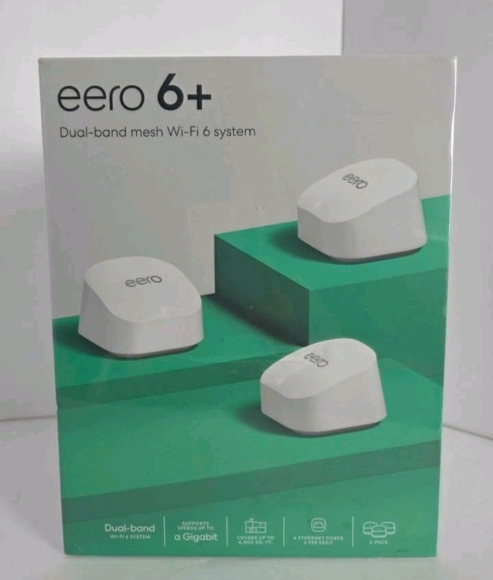 EERO 6+ AX3000 Wi-Fi 6 Dual-Band Gigabit Mesh System White 3 Piece