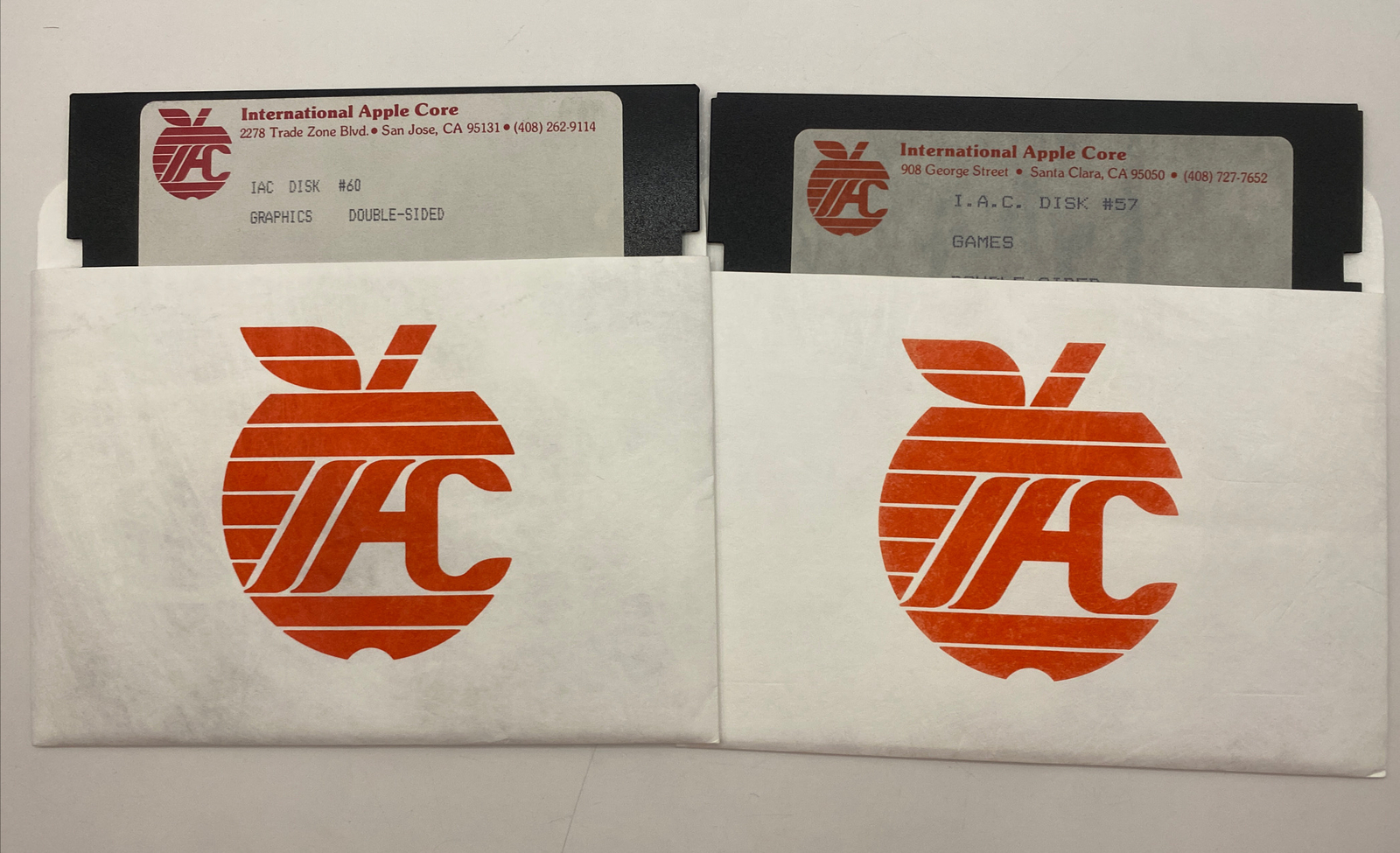 International Apple Core Graphics #60 & Games #57 5.25" Floppy Disks Set