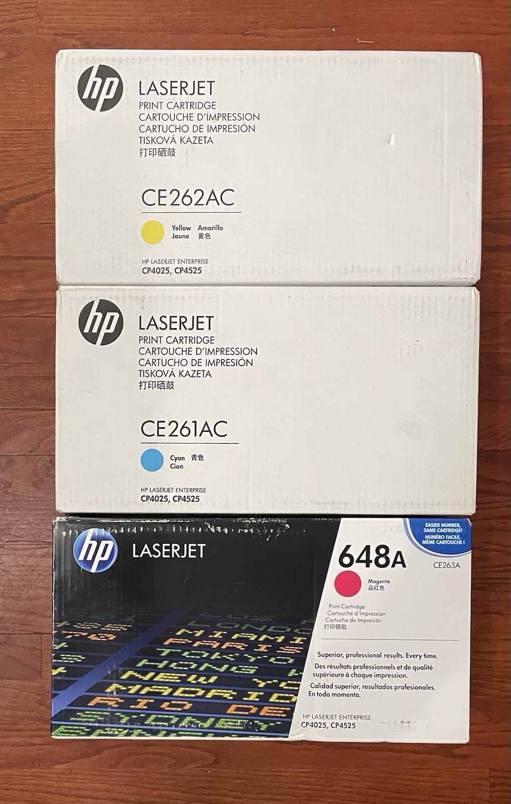 New Genuine HP 658A Toner Set CE261AC Cyan, CE262AC Yellow, CE263A Magenta