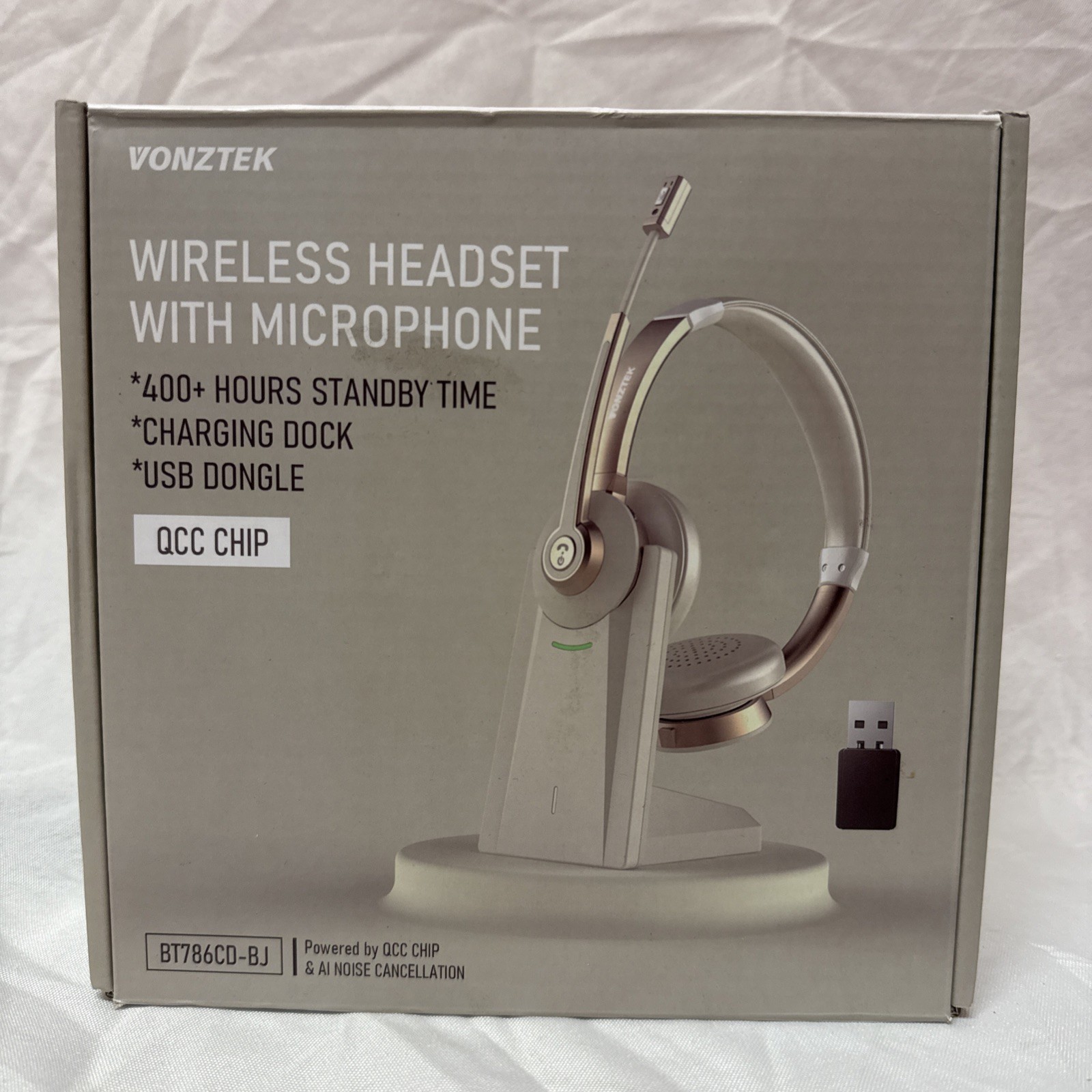 New VONZTEK BT786CD-BJ Wireless Bluetooth On-Ear Boom Mic, Dock, USB Dongle