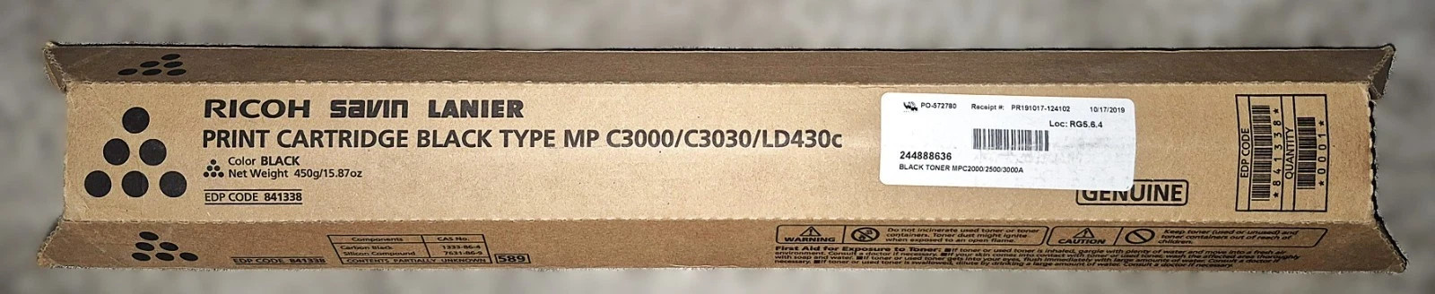 Genuine Ricoh Type MP 841338 Black Toner Cartridge Ricoh/Savin/Lanier MP C3000