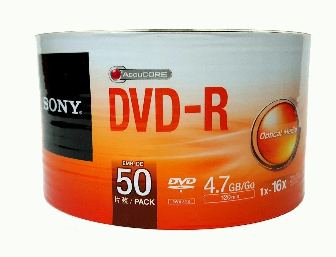 Sony Blank Recordable DVD-R DVDR 4.7GB 16X 50 Pack Logo Branded – AccuCORE Discs